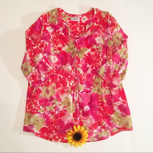 Avenue Tops - Pink floral ruffle Avenue blouse, size 18/20